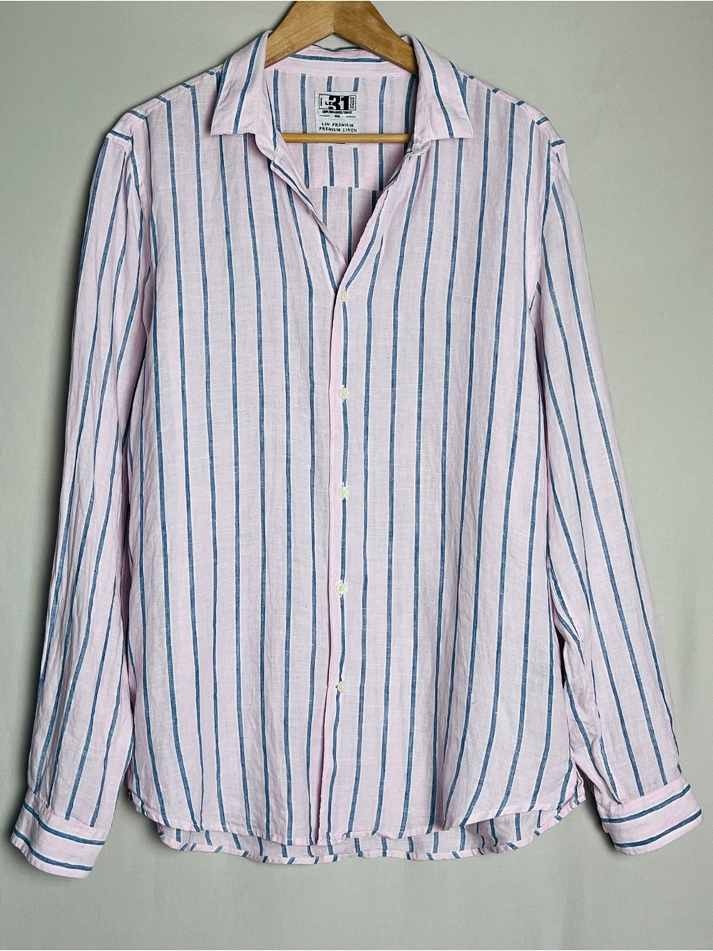 Le 31 par Simons 100% Linen Striped Button Down Shirt Pink Blue M